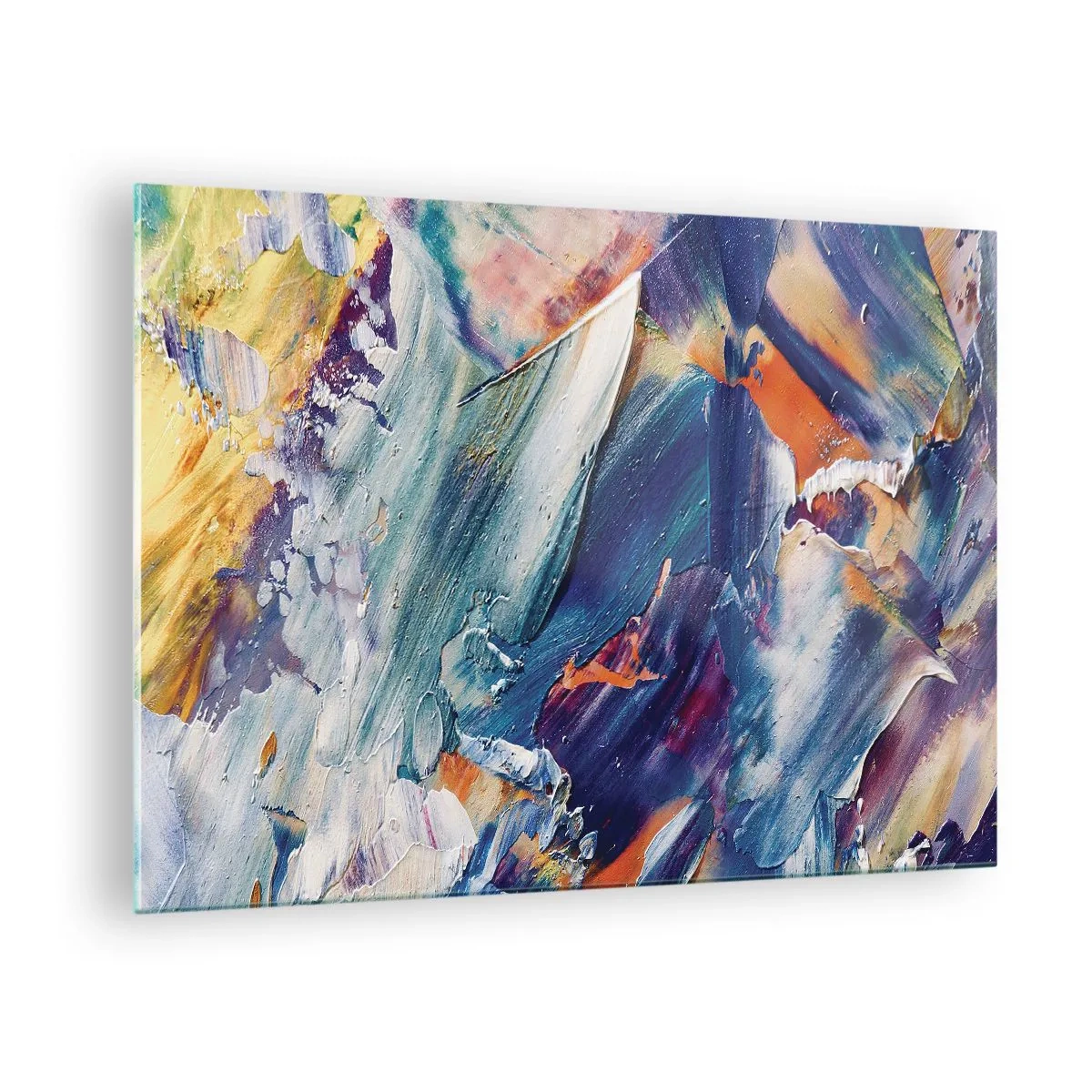 Obraz na szkle - Dynamiczna abstrakcja z grubymi pociągnięciami farby - 70x50cm - Zamęt koloru - Nowoczesna dekoracja ścienna do salonu i sypialni ARTTOR