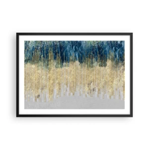 Plakat w czarnej ramie - Złote linie na tle granatowej i szarej abstrakcji - 70x50cm - Wyzłocona granica - Nowoczesna dekoracja ścienna do salonu i sypialni ARTTOR
