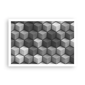 Plakat - Geometryczna kompozycja kostek w odcieniach szarości i czerni - 100x70cm - Kubistyczna układanka - Nowoczesna dekoracja ścienna do salonu i sypialni ARTTOR