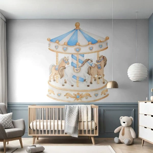 Fototapeta Premium Canvas - Karuzela w pastelowych kolorach na białym tle - 100x70cm - Słodkie dzieciństwo - Nowoczesna dekoracja ścienna do salonu i sypialni ARTTOR