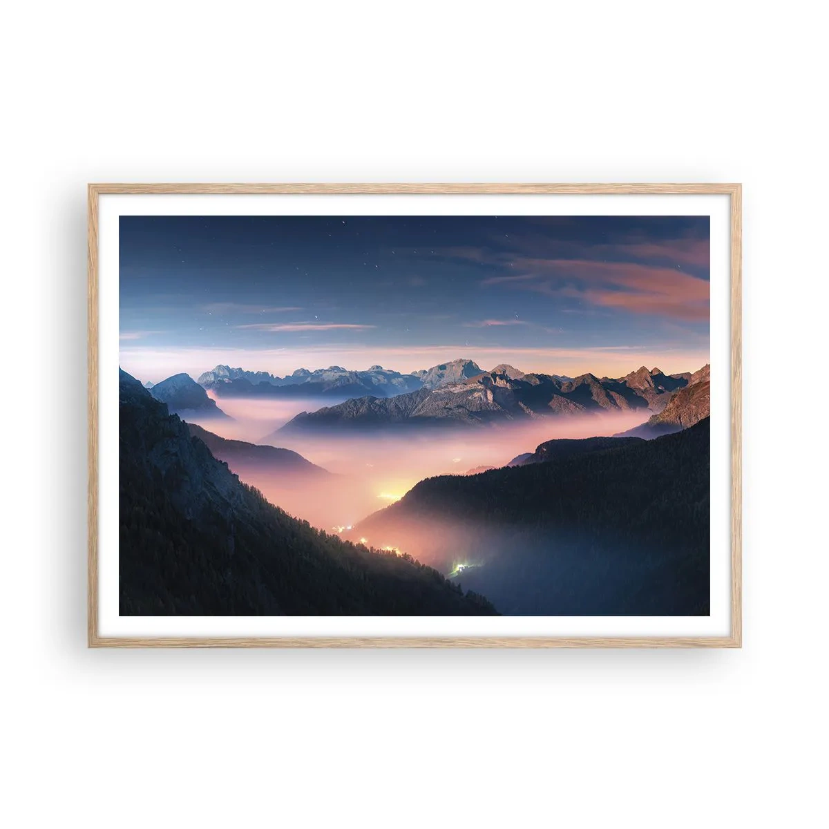 Plakat w ramie jasny dąb - Światło w dolinach - 100x70 cm