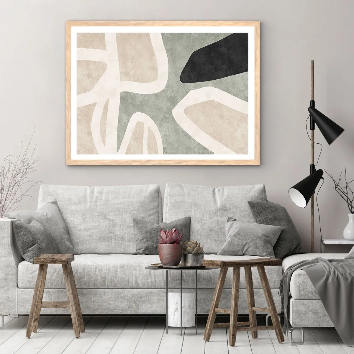 Plakat w ramie jasny dąb - Kompozycja z motywem czerni - 100x70 cm