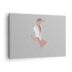 Obraz na płótnie - Minimalistyczny portret kobiety w pastelowych barwach - 70x50cm - Zarys wdzięku - Nowoczesna dekoracja ścienna do salonu i sypialni ARTTOR