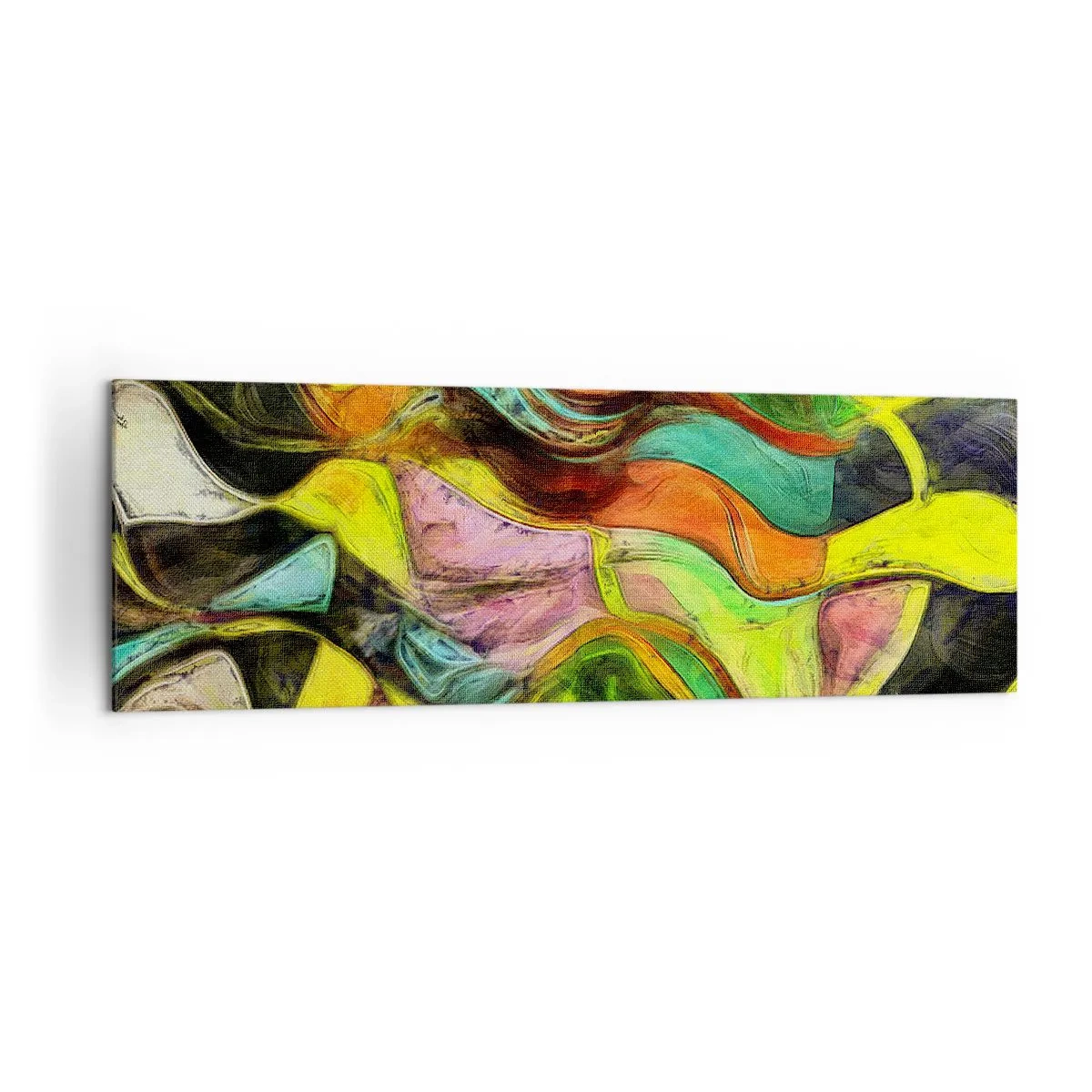 Obraz na płótnie - Abstrakcyjna kompozycja z barwnymi plamami i dynamicznymi liniami - 160x50cm - Ruch to życie - Nowoczesna dekoracja ścienna do salonu i sypialni ARTTOR