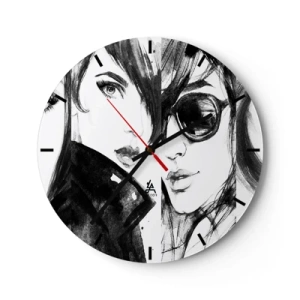 Zegar ścienny - Dwie kobiece sylwetki w stylu szkicowym - 30x30cm - Uroda zwielokrotniona - Nowoczesna dekoracja ścienna do salonu, kuchni i sypialni ARTTOR
