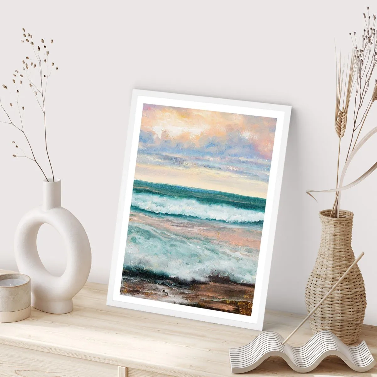 Plakat w białej ramie - Tutaj wygładzisz duszę - 40x50 cm