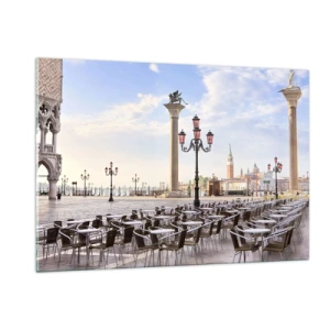 Obraz na szkle - Plac z kolumnami i rzędami krzeseł w Wenecji - 120x80cm - Zapraszamy, wszystko gotowe - Nowoczesna dekoracja ścienna do salonu, kuchni i sypialni ARTTOR