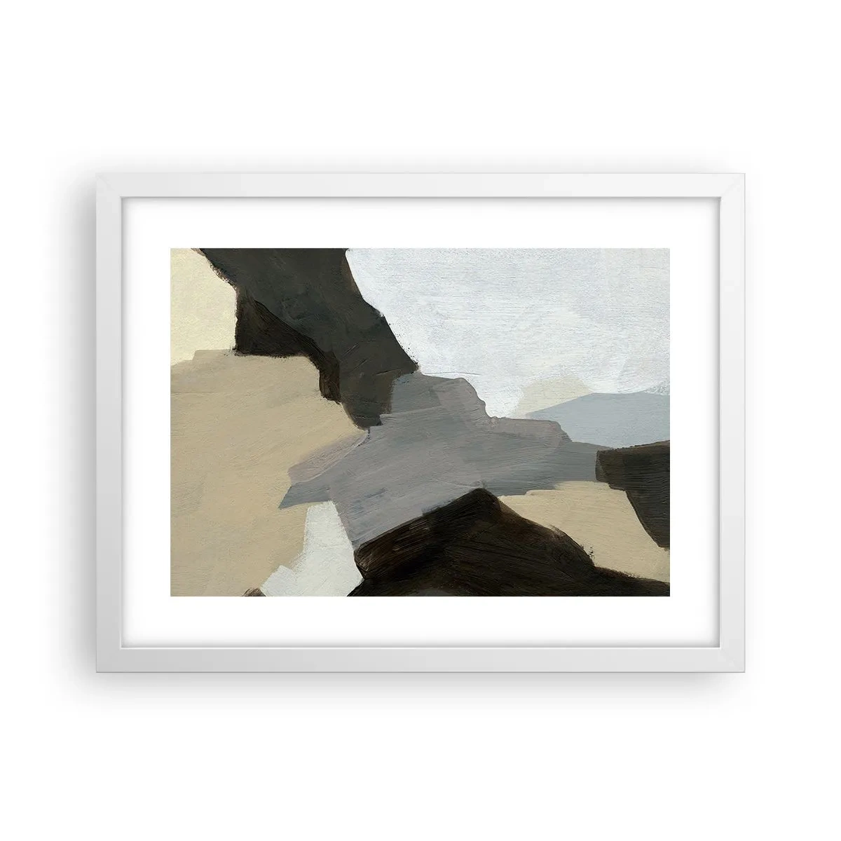 Plakat w białej ramie - Abstrakcja: rozstaje szarości - 40x30 cm