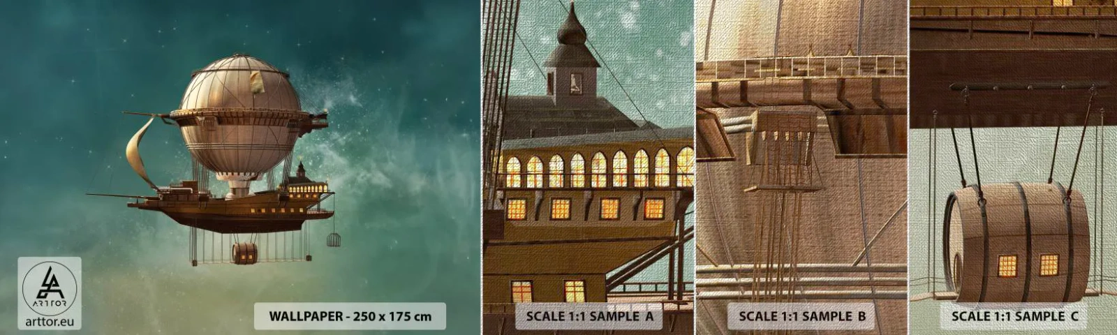 Fototapeta Próbka Premium Canvas - Juliusz Verne pozdrawia - Retro, Podróż, Balon - 100x30 cm