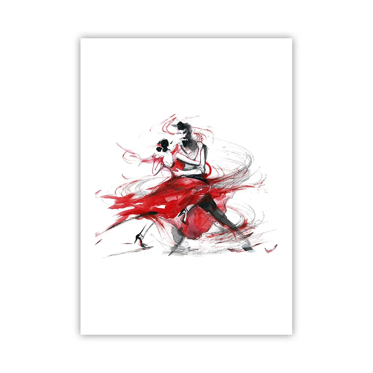 Plakat - Para tańcząca tango w dynamicznym, czerwonym akcentach - 50x70cm - Tango - rytm namiętności - Nowoczesna dekoracja ścienna do salonu, kuchni i sypialni ARTTOR