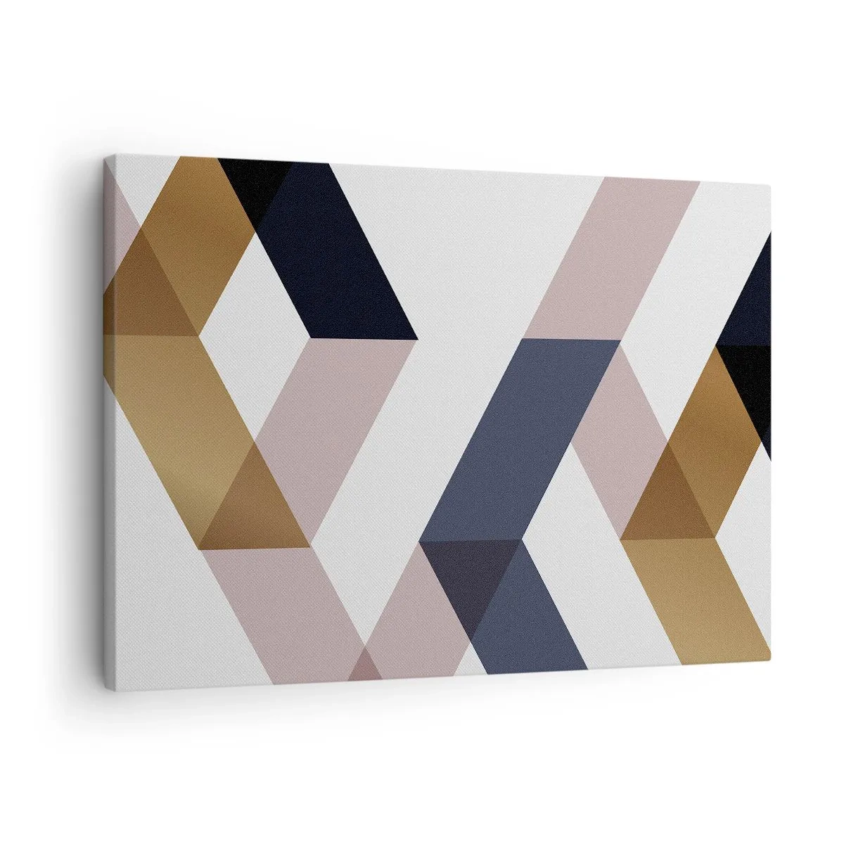 Obraz na płótnie - Geometryczne wzory w odcieniach złota i granatu - 70x50cm - Płaszczyzny i kąty - Nowoczesna dekoracja ścienna do salonu i sypialni ARTTOR
