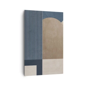 Obraz na płótnie - Geometryczne figury w odcieniach beżu i granatu z liniami - 80x120cm - Kompozycja prostoty i krągłości - Nowoczesna dekoracja ścienna do salonu i sypialni ARTTOR