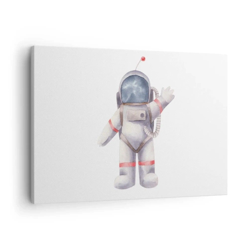 Obraz na płótnie - Astronauta w stylu akwarelowym na białym tle - 70x50cm - To na razie! - Nowoczesna dekoracja ścienna do salonu i sypialni ARTTOR