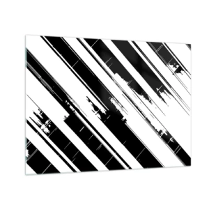 Obraz na szkle - Dynamiczne czarno-białe pasy z efektem przetarć - 70x50cm - Kompozycja intensywna i dynamiczna - Nowoczesna dekoracja ścienna do salonu i sypialni ARTTOR