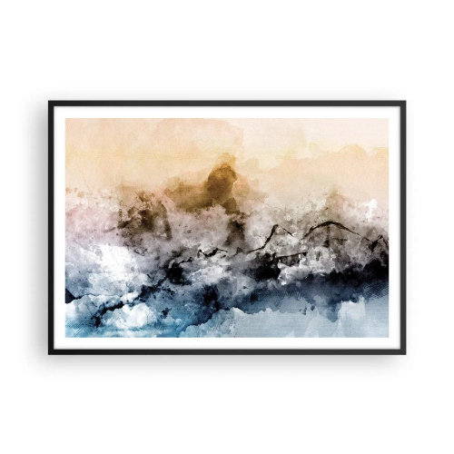 Plakat w czarnej ramie - Abstrakcyjny krajobraz z mgłą i subtelnymi kolorami - 100x70cm - Zatopione w tumanie mgły - Nowoczesna dekoracja ścienna do salonu i sypialni ARTTOR