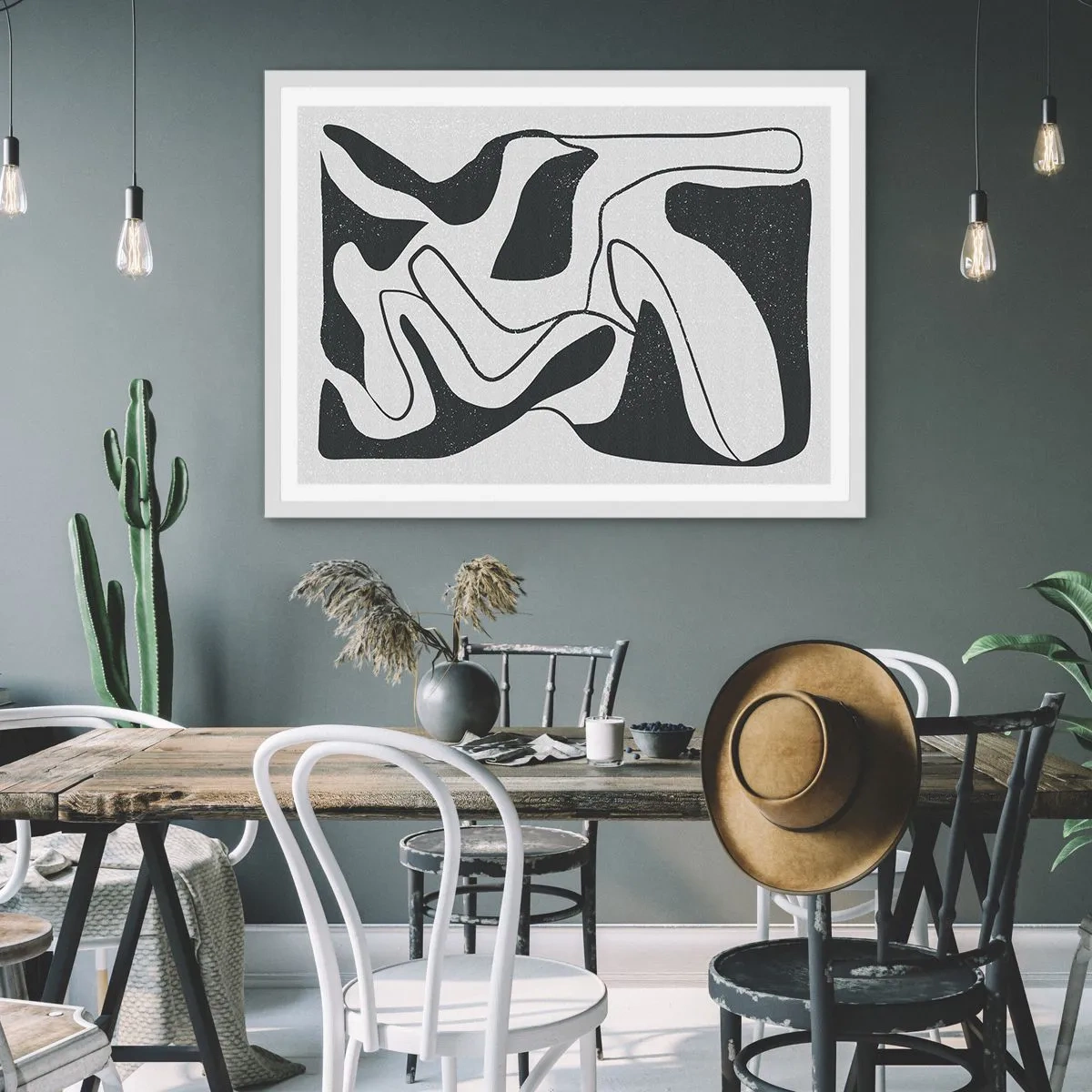 Plakat w białej ramie - Abstrakcyjna zabawa w labiryncie - 70x50 cm