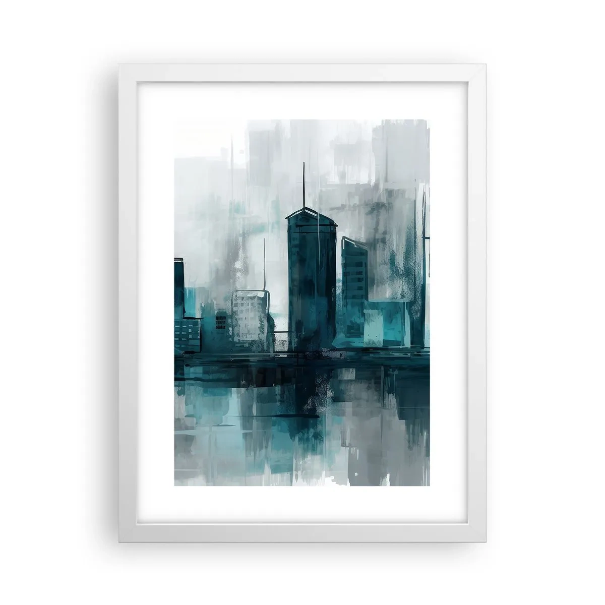 Plakat w białej ramie - Miasto w kolorze deszczu - 30x40 cm