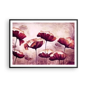 Plakat w czarnej ramie - Kwiaty w odcieniach czerwieni i bieli na subtelnym tle - 100x70cm - Płatek czerwony i biały - Nowoczesna dekoracja ścienna do salonu i sypialni ARTTOR