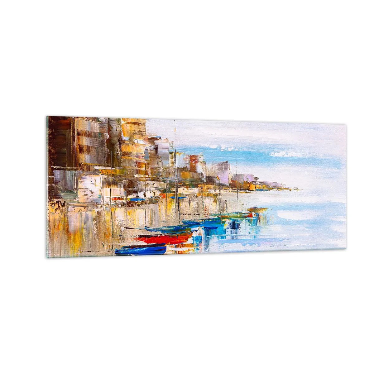 Obraz na szkle - Wielobarwna miejska przystań - 100x40 cm