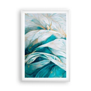Plakat w białej ramie - Błękitna abstrakcja z motywem złota - 61x91 cm