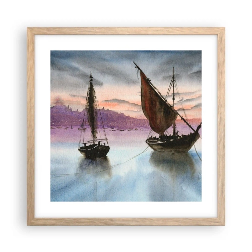 Plakat w ramie jasny dąb - Wieczór w porcie - 40x40 cm