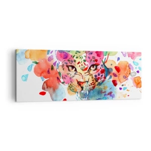 Obraz na płótnie - Abstrakcyjny portret lamparta w intensywnych kolorach - 140x50cm - Piękna i bestia - Nowoczesna dekoracja ścienna do salonu i sypialni ARTTOR