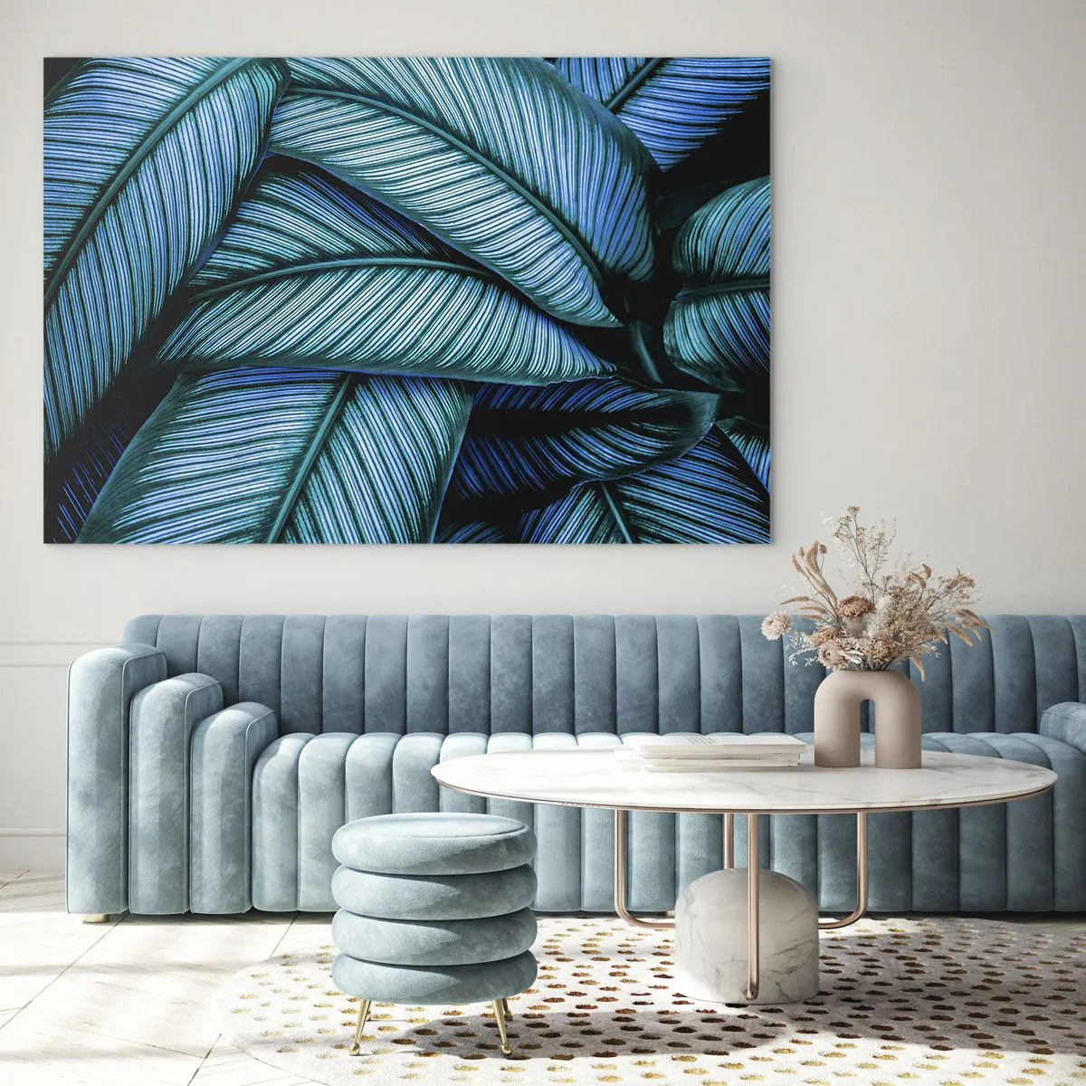 Obraz na szkle - Zbliżenie turkusowych liści o intensywnej strukturze - 70x50cm - Linie życia - Nowoczesna dekoracja ścienna do salonu i sypialni ARTTOR