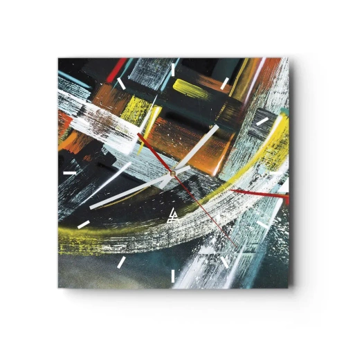 Zegar ścienny - Kolorowe abstrakcyjne pociągnięcia pędzla - 30x30cm - Energia ruchu - Nowoczesna dekoracja ścienna do salonu i sypialni ARTTOR