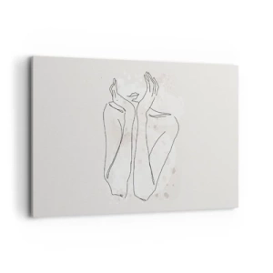 Obraz na płótnie - Linia konturowa przedstawiająca kobiece dłonie na jasnym tle - 120x80cm - Rozmarzona chwila - Nowoczesna dekoracja ścienna do salonu, kuchni i sypialni ARTTOR