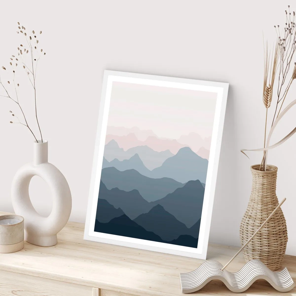 Plakat w białej ramie - Fale gór - 70x100 cm