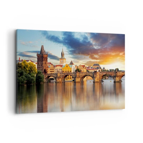 Obraz na płótnie - Zabytkowy most nad rzeką w świetle zachodzącego słońca - 120x80cm - Piękna od wieków - Nowoczesna dekoracja ścienna do salonu, kuchni i sypialni ARTTOR