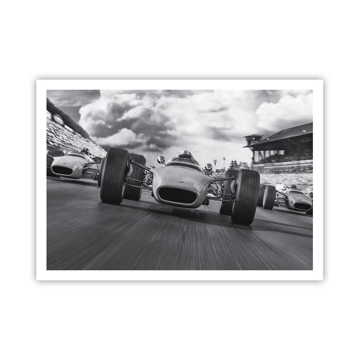 Plakat - Wyścig klasycznych samochodów w ruchu - 100x70cm - Jest moc! - Nowoczesna dekoracja ścienna do salonu i sypialni ARTTOR
