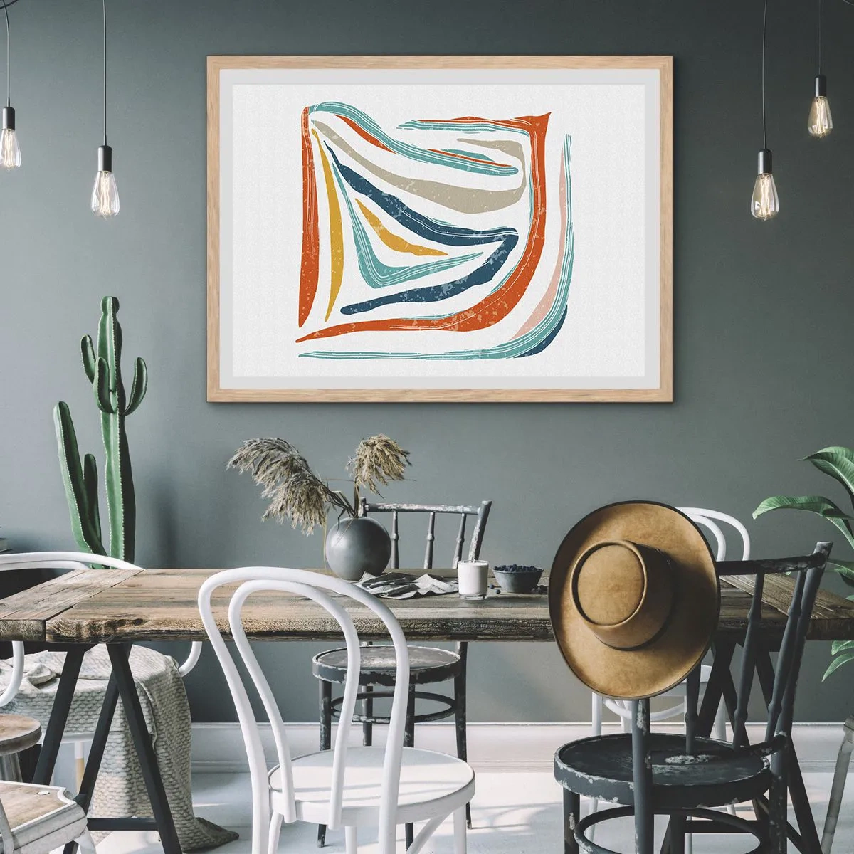 Plakat w ramie jasny dąb - Abstrakcja przyjaźnie uśmiechnięta - 100x70 cm