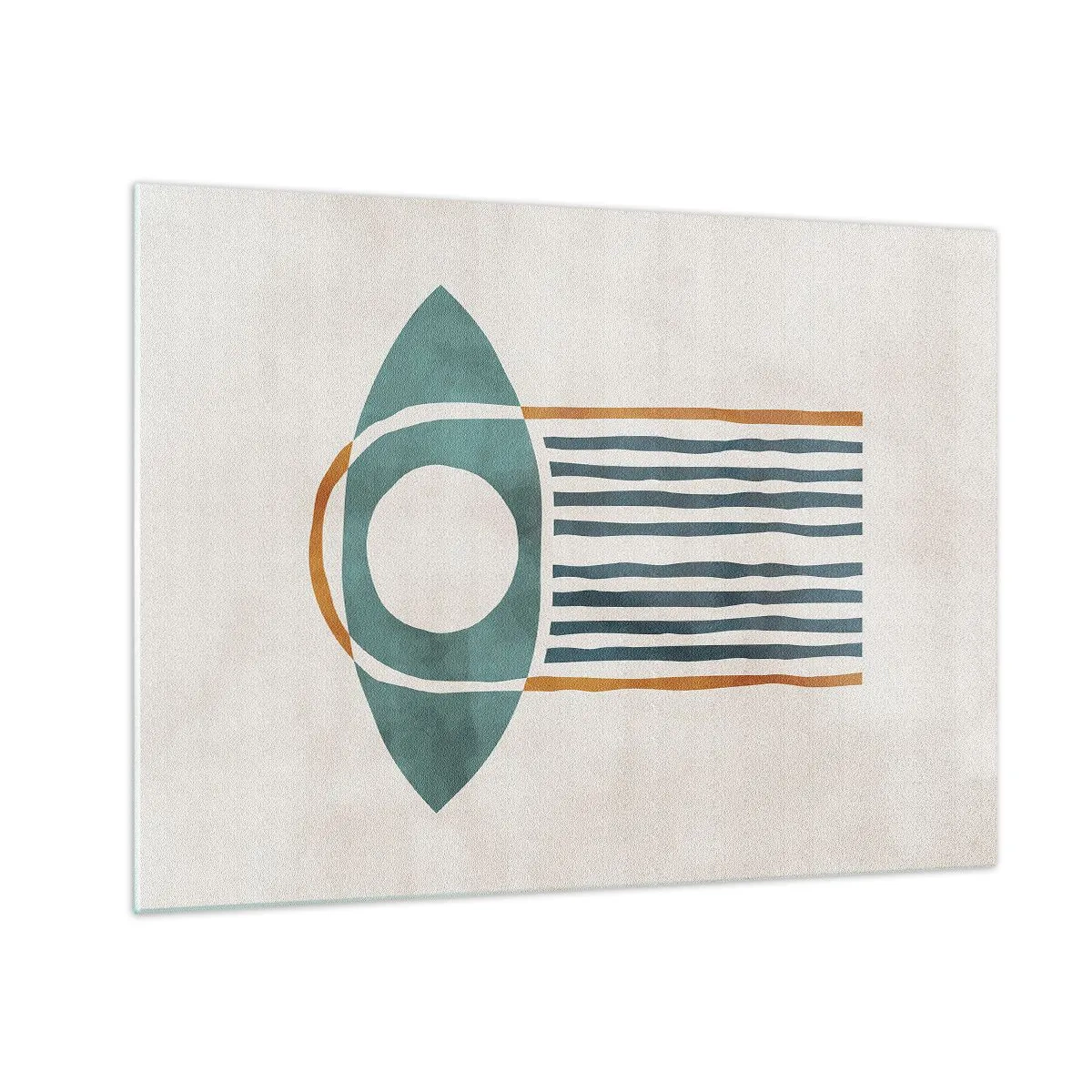 Obraz na szkle - Geometryczna forma z kołem i liniami w odcieniach zieleni i rudości - 70x50cm - Znaki i rytuały - Nowoczesna dekoracja ścienna do salonu i sypialni ARTTOR