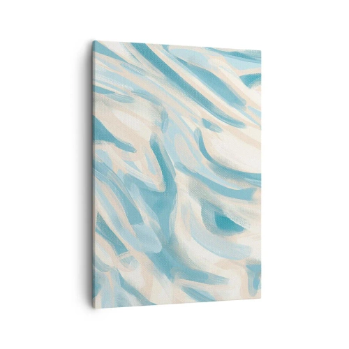 Obraz na płótnie - Abstrakcyjna kompozycja w odcieniach błękitu, beżu i bieli z dynamicznymi pociągnięciami pędzla - 50x70cm - Wiosenne powiewy - Nowoczesna dekoracja ścienna do salonu, kuchni i sypialni ARTTOR