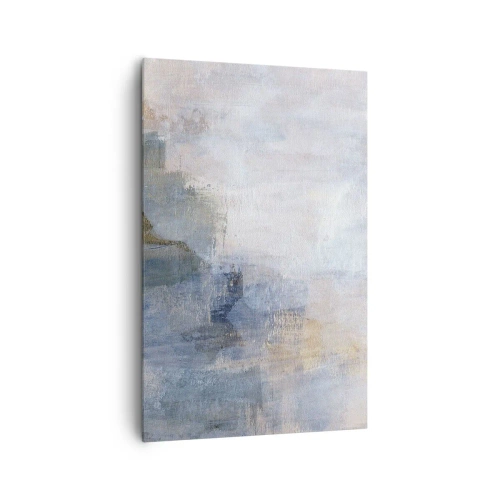 Obraz na płótnie - Subtelne abstrakcyjne plamy w odcieniach błękitu i beżu - 80x120cm - Tony i akordy barw - Nowoczesna dekoracja ścienna do salonu i sypialni ARTTOR