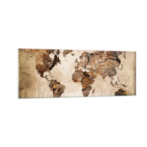 Obraz na szkle - Mapa świata w drewnianym, rustykalnym stylu - 140x50cm - Odkrycie świata - Nowoczesna dekoracja ścienna do salonu i sypialni ARTTOR
