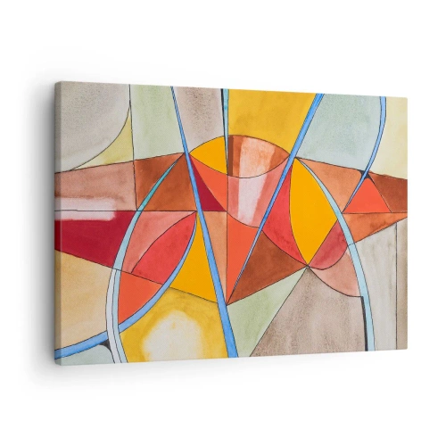 Obraz na płótnie - Abstrakcyjna kompozycja w żywych barwach geometrycznych - 70x50cm - Karuzela, karuzela marzeń - Nowoczesna dekoracja ścienna do salonu i sypialni ARTTOR