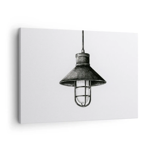 Obraz na płótnie - Rysunek wiszącej lampy w stylu retro na białym tle - 70x50cm - Jak przed laty… - Nowoczesna dekoracja ścienna do salonu i sypialni ARTTOR