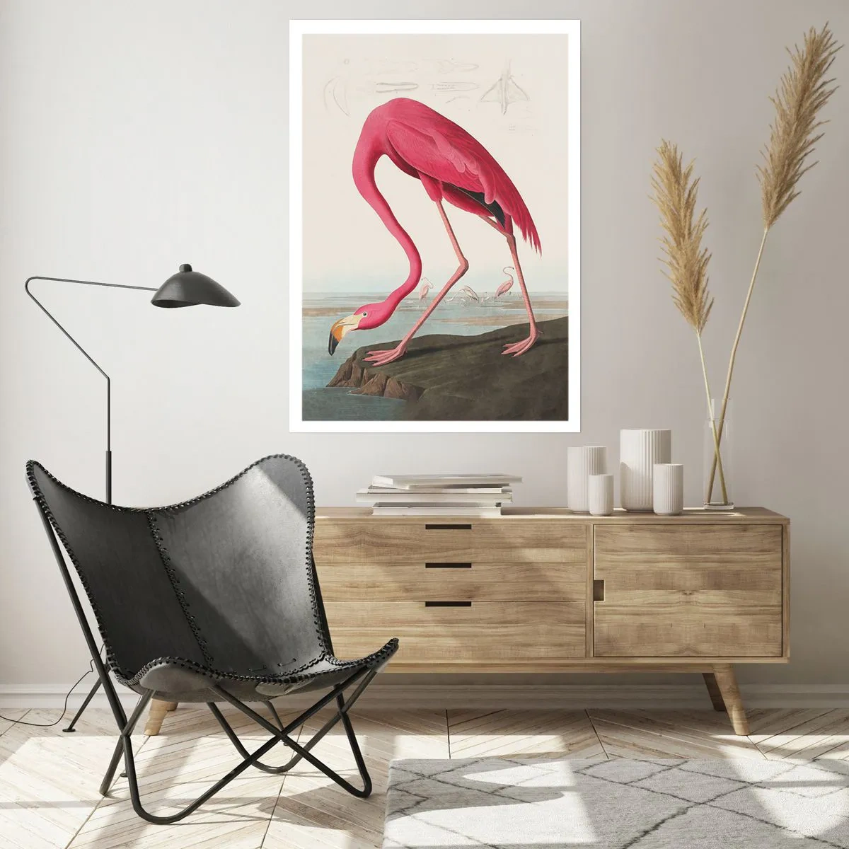 Plakat - Różowy flaming na tle naturalnego krajobrazu - 50x70cm - Zadziwiające stworzenie - Nowoczesna dekoracja ścienna do salonu, kuchni i sypialni ARTTOR