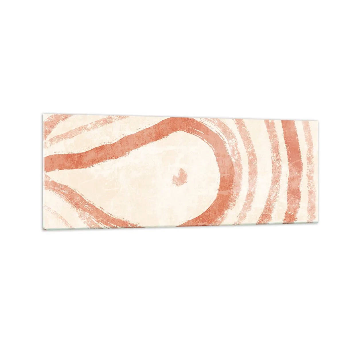 Obraz na szkle - Abstrakcyjny motyw koncentrycznych linii w odcieniach terrakoty - 140x50cm - Koralowe kręgi – kompozycja - Nowoczesna dekoracja ścienna do salonu i sypialni ARTTOR