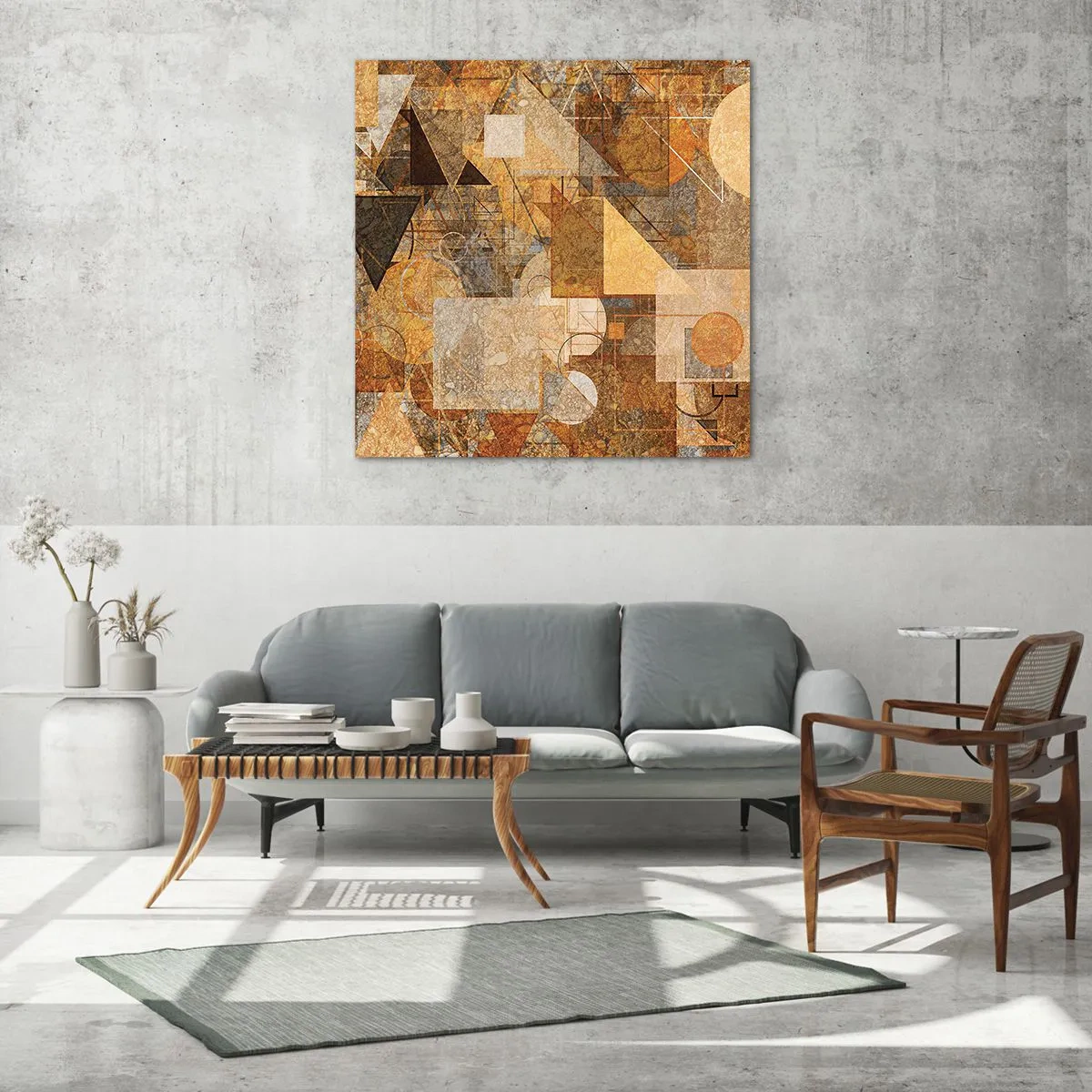 Obraz na szkle - Kubistyczne studium brązu - 70x70 cm