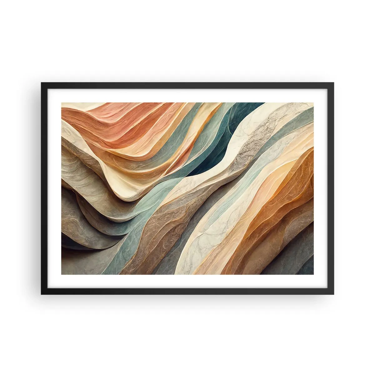 Plakat w czarnej ramie - Abstrakcyjne fale w pastelowych odcieniach - 70x50cm - Chwila przed zmianą - Nowoczesna dekoracja ścienna do salonu i sypialni ARTTOR