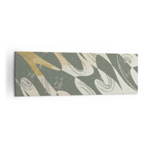 Obraz na płótnie - Dynamiczne kształty w zielonych i złotych odcieniach - 160x50cm - Abstrakcja zrytmizowana - Nowoczesna dekoracja ścienna do salonu i sypialni ARTTOR