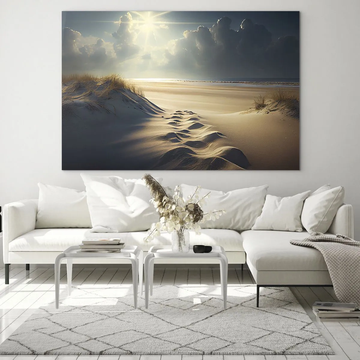 Obraz na szkle - Złote wydmy oświetlone promieniami słońca - 70x50cm - Kojący pejzaż - Nowoczesna dekoracja ścienna do salonu i sypialni ARTTOR