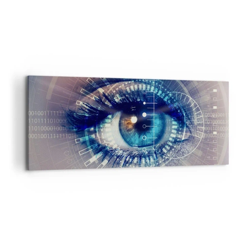 Obraz na płótnie - Technologiczne oko z futurystycznym interfejsem - 120x50cm - Myślisz, że mnie znasz - Nowoczesna dekoracja ścienna do salonu i sypialni ARTTOR