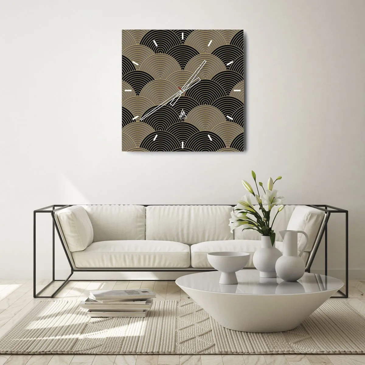 Zegar ścienny - Wzór w stylu art deco z półokręgami i złotymi liniami - 30x30cm - Jedność w wielości - Nowoczesna dekoracja ścienna do salonu i sypialni ARTTOR