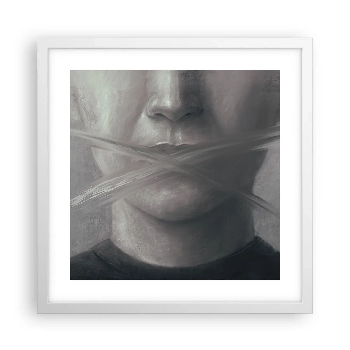 Plakat w białej ramie - Ani słowa - 40x40 cm