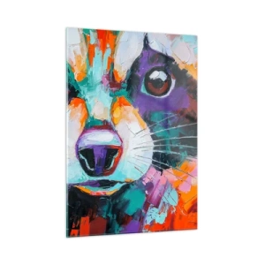 Obraz na szkle - A vibrant and colorful portrait of a raccoon painted in bold brushstrokes - 50x70cm - Tylko dobre emocje - Nowoczesna dekoracja ścienna do salonu, kuchni i sypialni ARTTOR