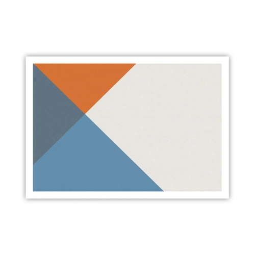 Plakat - Geometryczne trójkąty w odcieniach błękitu i pomarańczy - 100x70cm - Pod kątem… - Nowoczesna dekoracja ścienna do salonu i sypialni ARTTOR